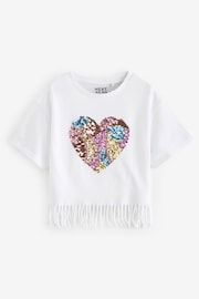 Ecru White 100% Cotton Sequin Heart T-Shirt (3-16yrs) - Image 1 of 3