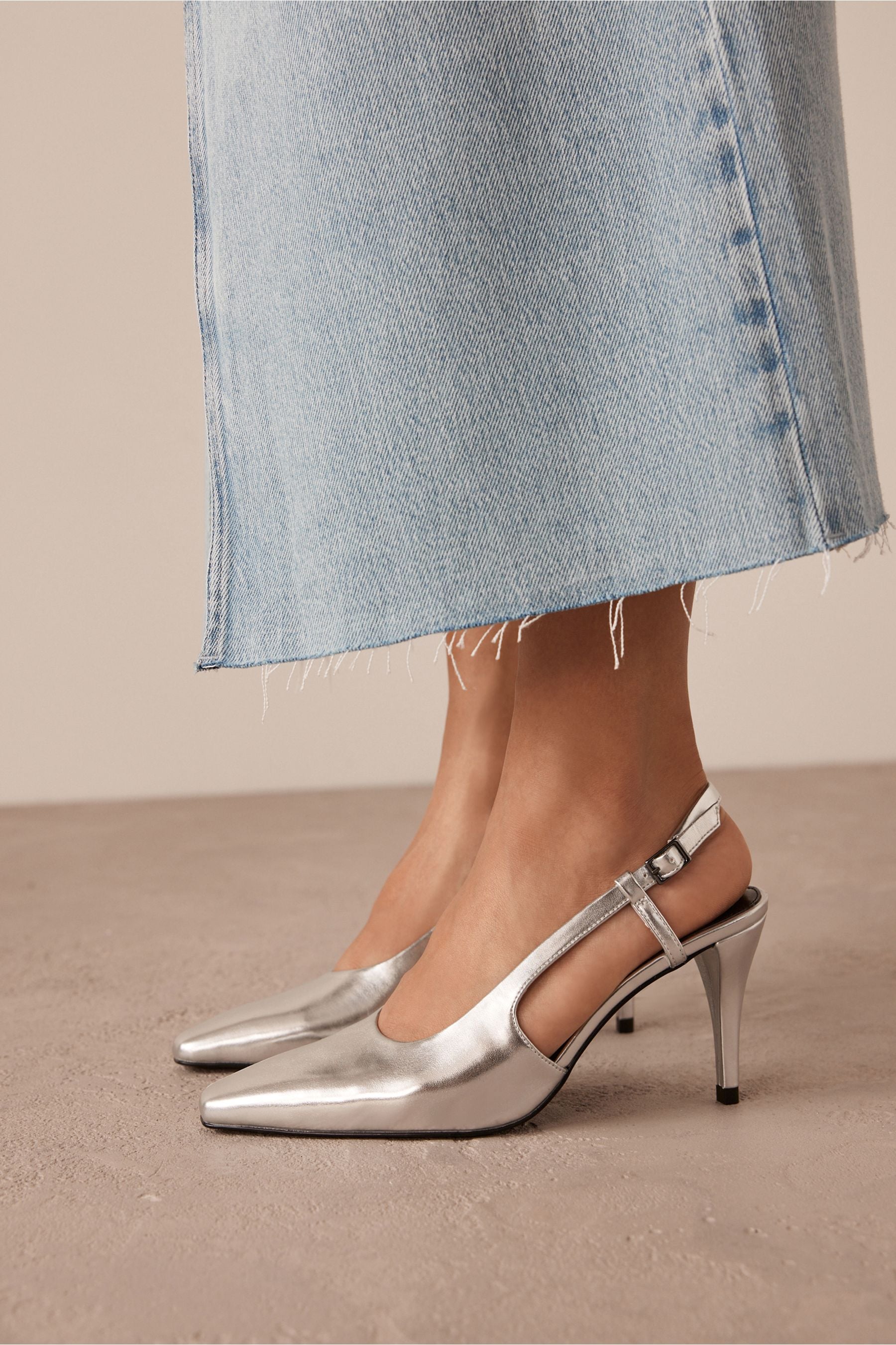 Buy Silver Forever Comfort Chisel Toe Slingback Heels from Next Luxembourg
