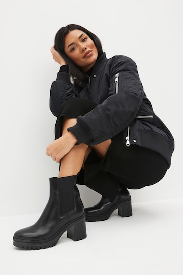 Black Forever Comfort® Leather Chunky Cleated Sole Boots