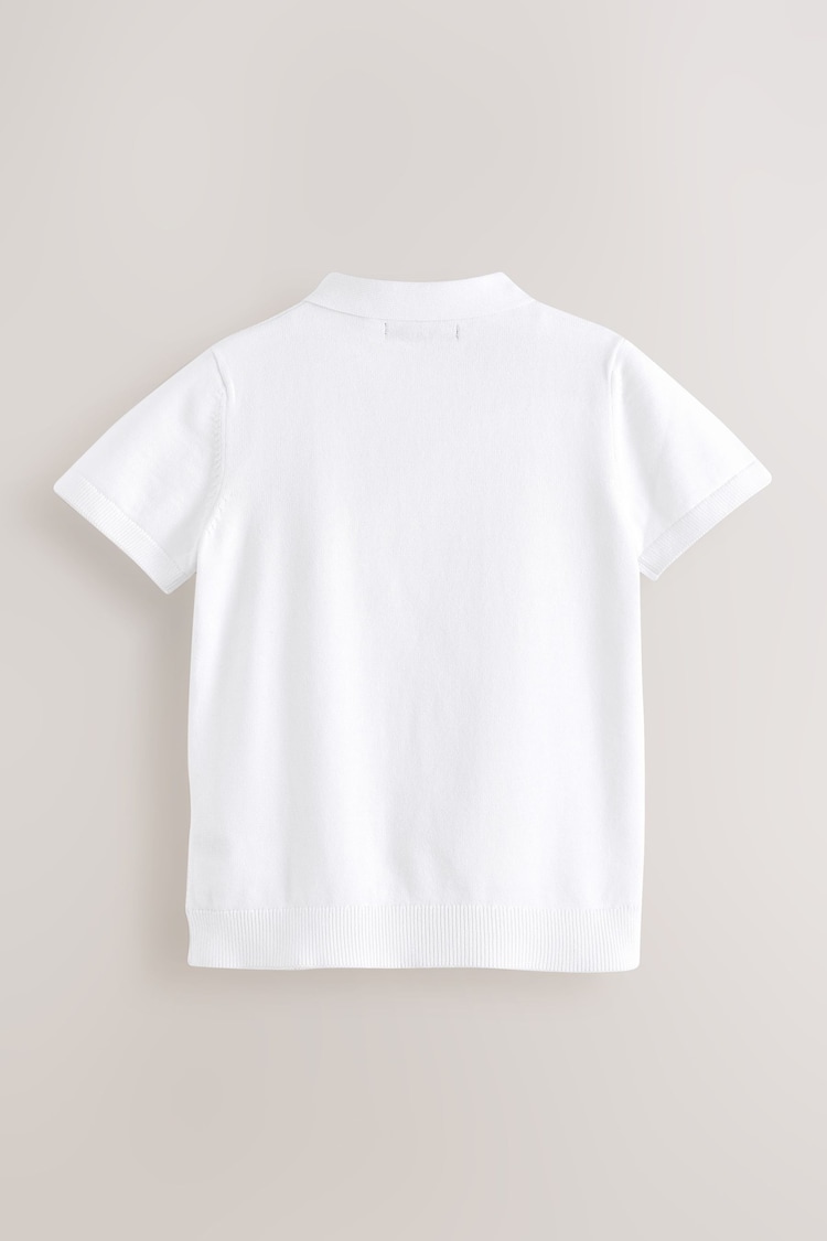 White 100% Cotton Short Sleeve Zip Texture Polo Shirt (3-16yrs) - Image 2 of 3