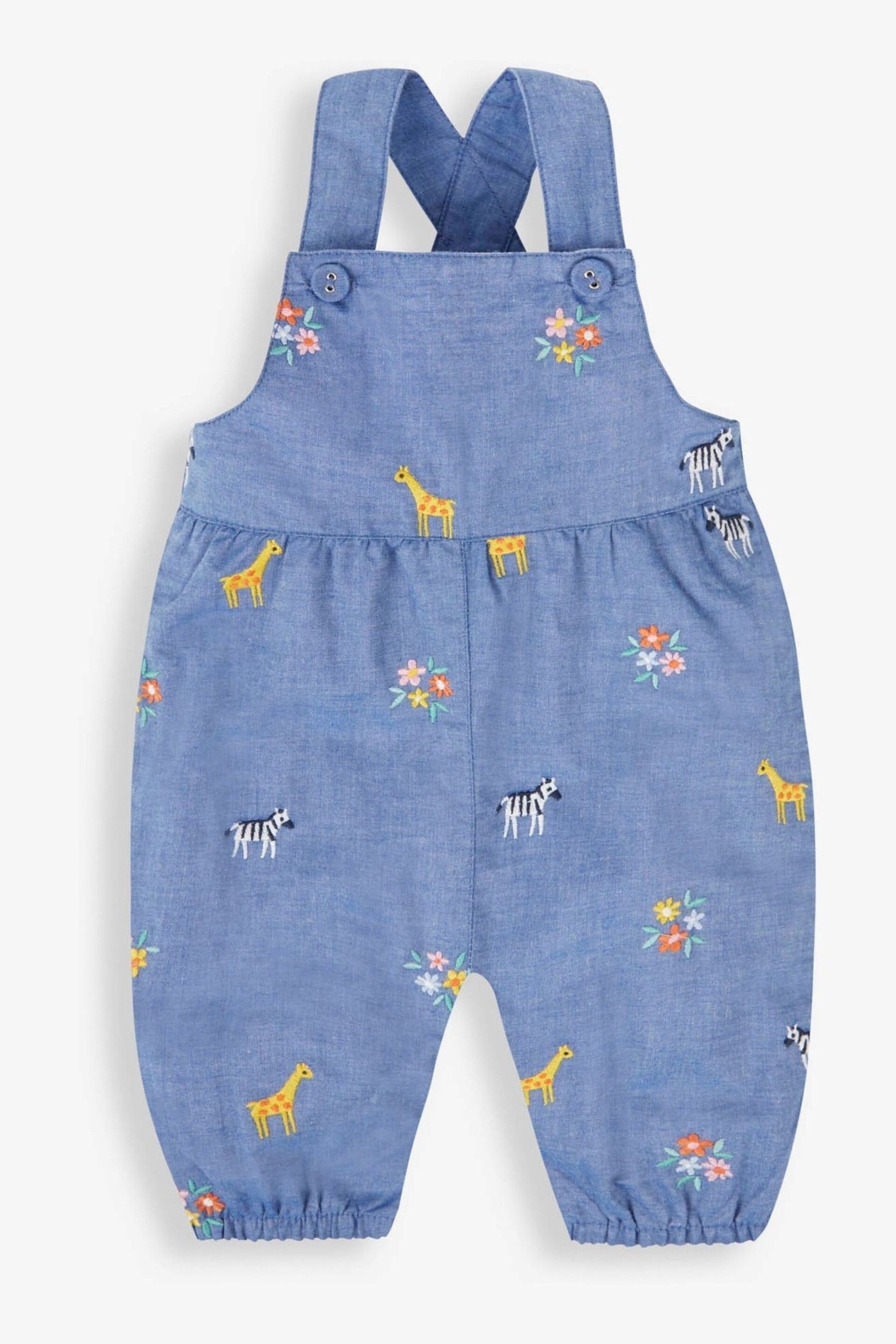 JoJo Maman Bébé Chambray Blue Safari Animals Embroidered Dungarees - Image 1 of 3