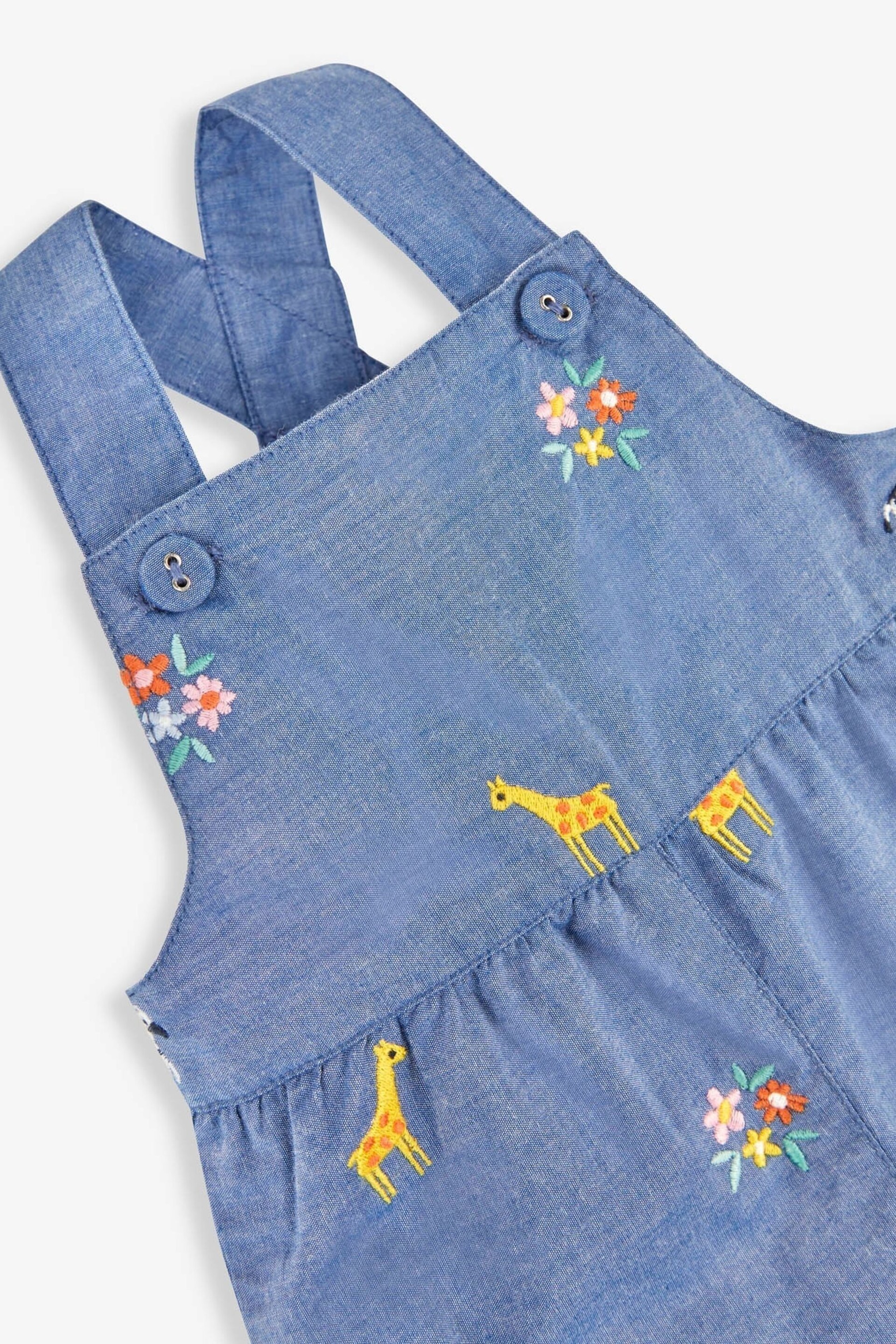 JoJo Maman Bébé Chambray Blue Safari Animals Embroidered Dungarees - Image 2 of 3