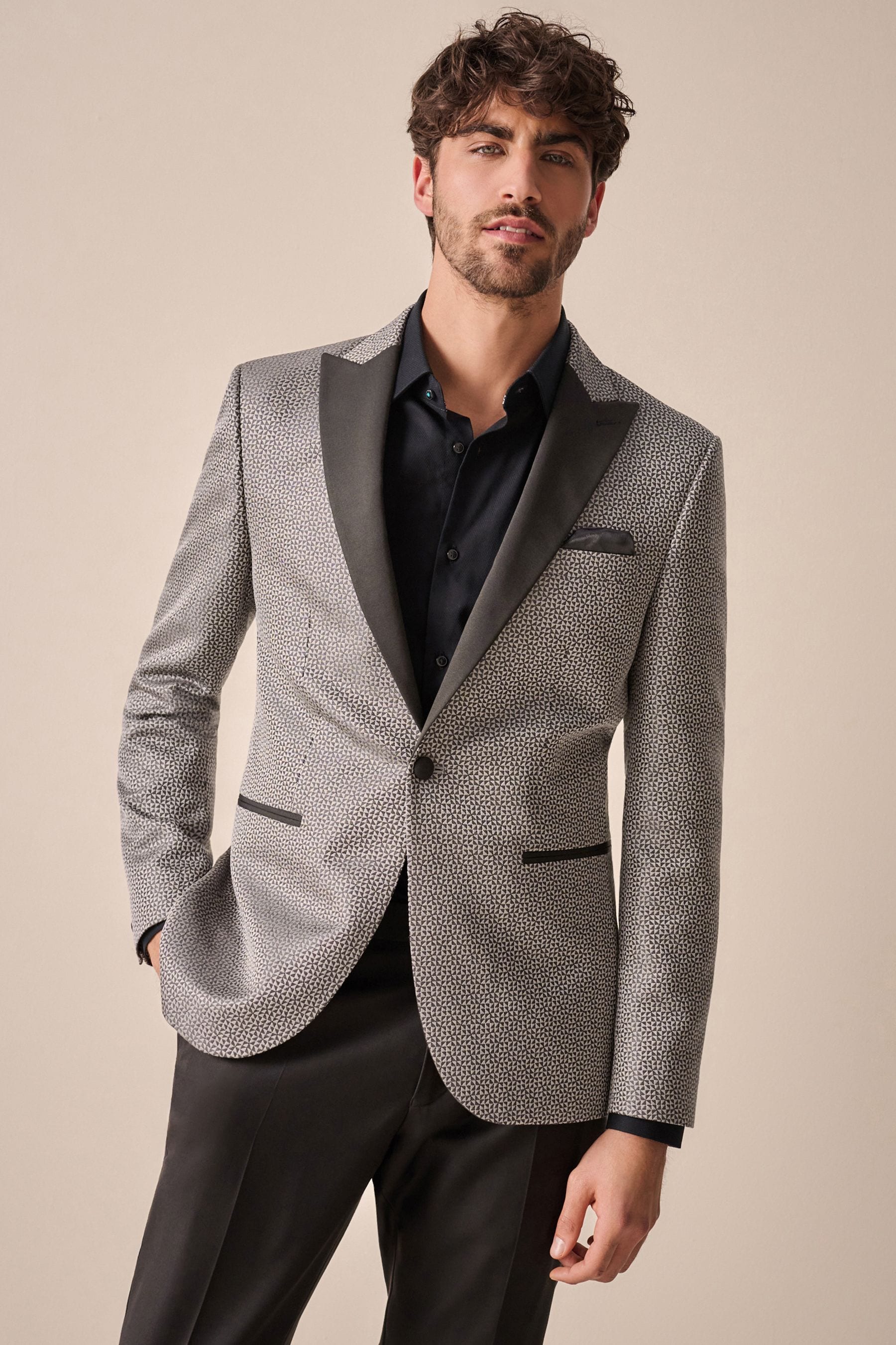 Buy Charcoal Grey Slim Fit Satin Jacquard Blazer from Next Luxembourg