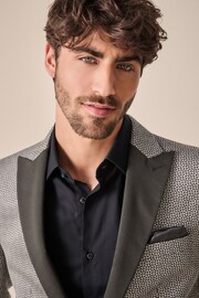 Charcoal Grey Slim Fit Satin Jacquard Blazer - Image 3 of 6