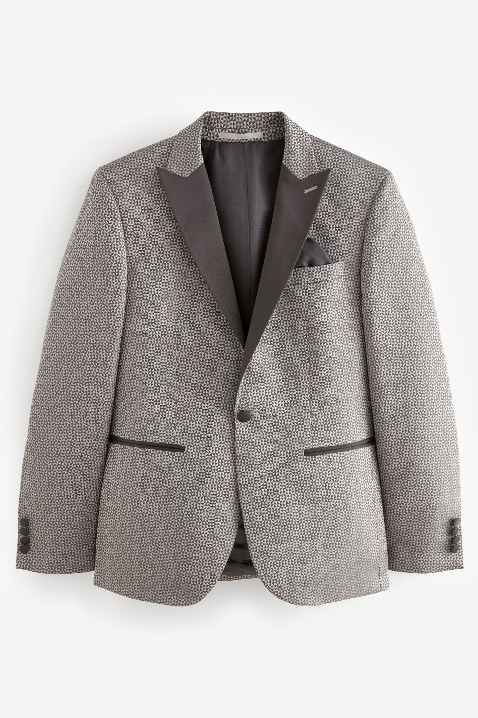 Charcoal Grey Slim Fit Satin Jacquard Blazer - Image 6 of 11