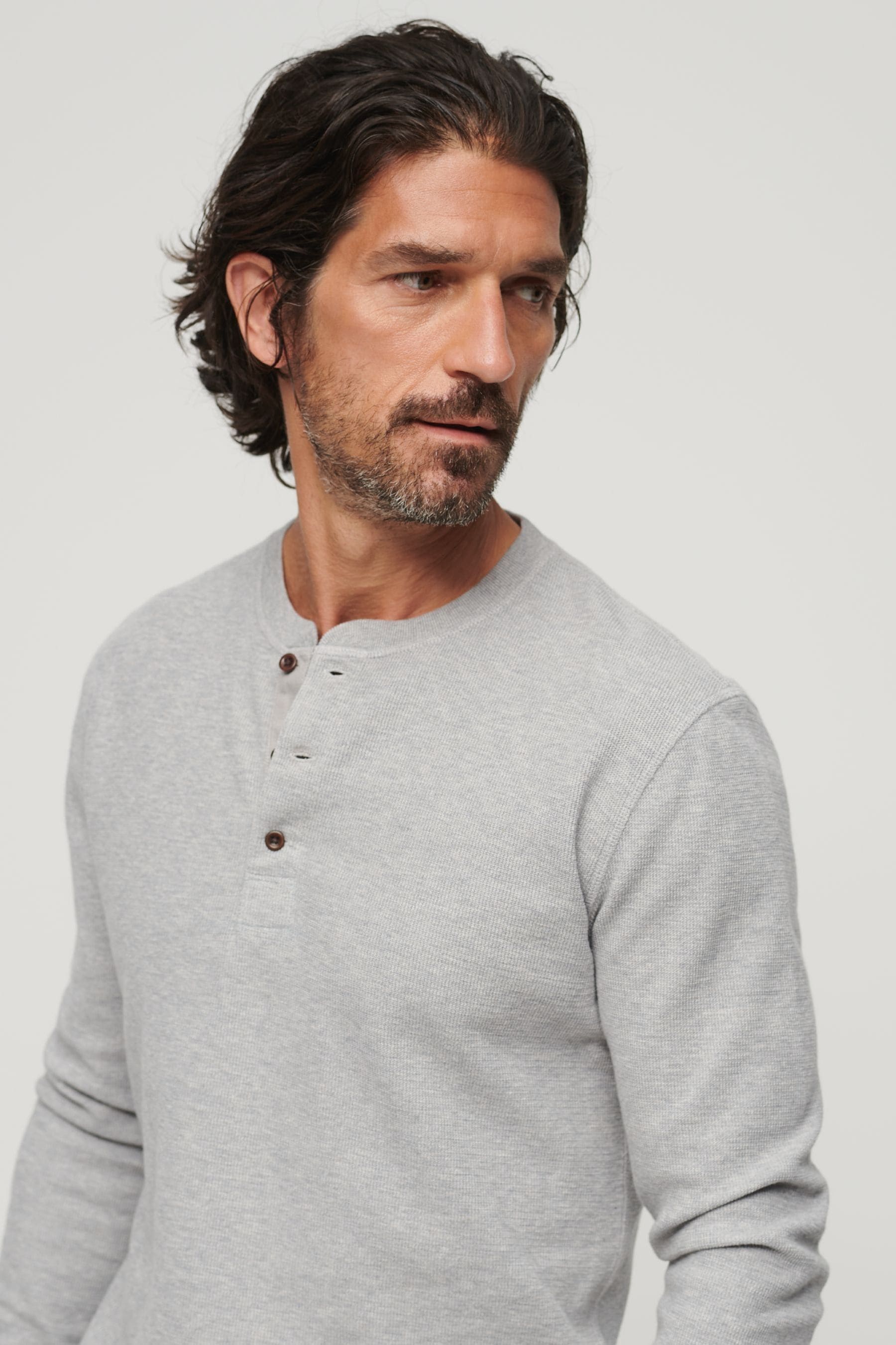 Buy Superdry Grey Waffle Long Sleeve Henley Top from the Next UK