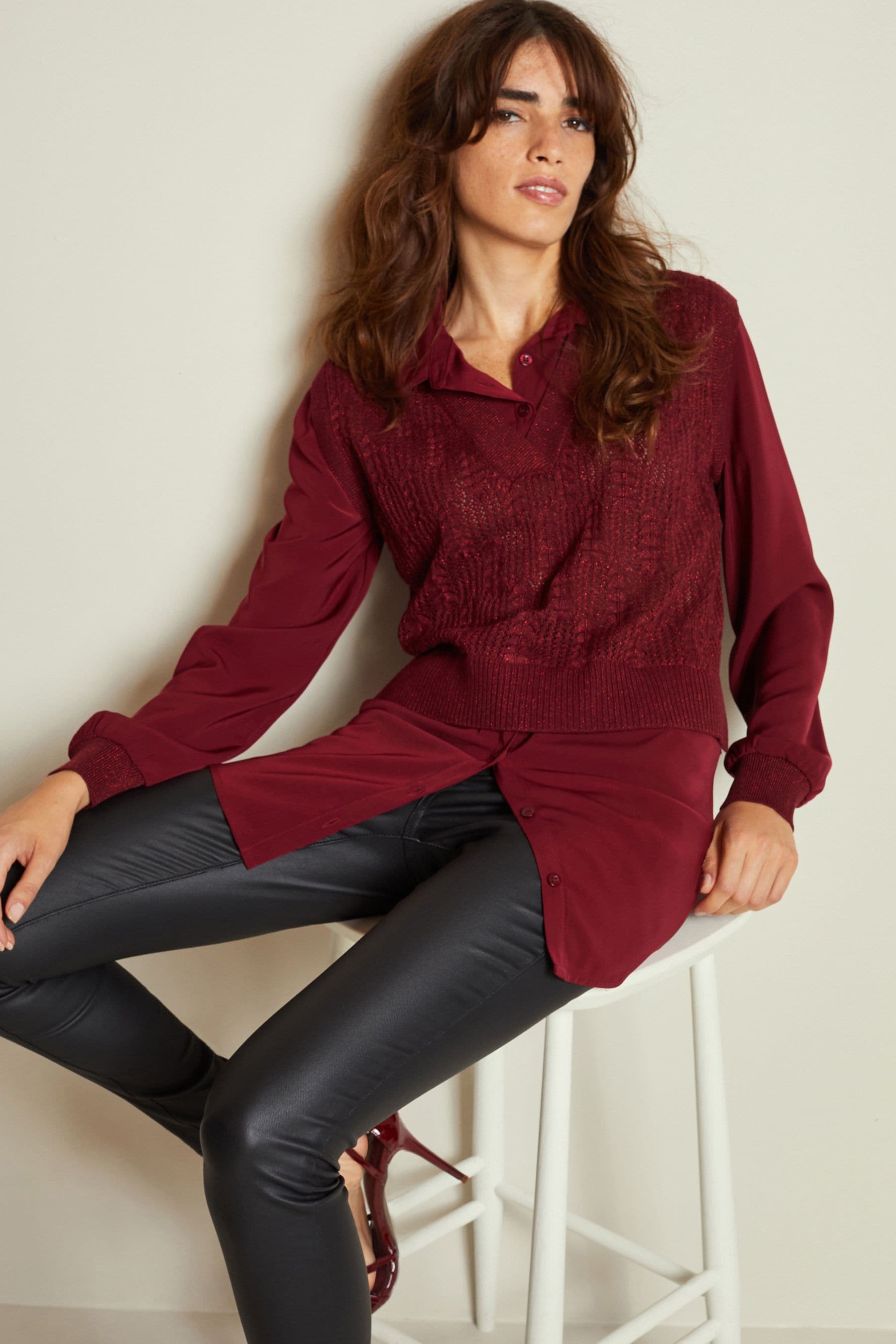 Buy Red Pointelle Sparkle Knit Shirt Layer Jumper from Next Luxembourg