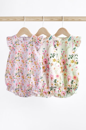 Lilac Purple/Sage Green Floral Baby Bloomer Rompers 3 Pack