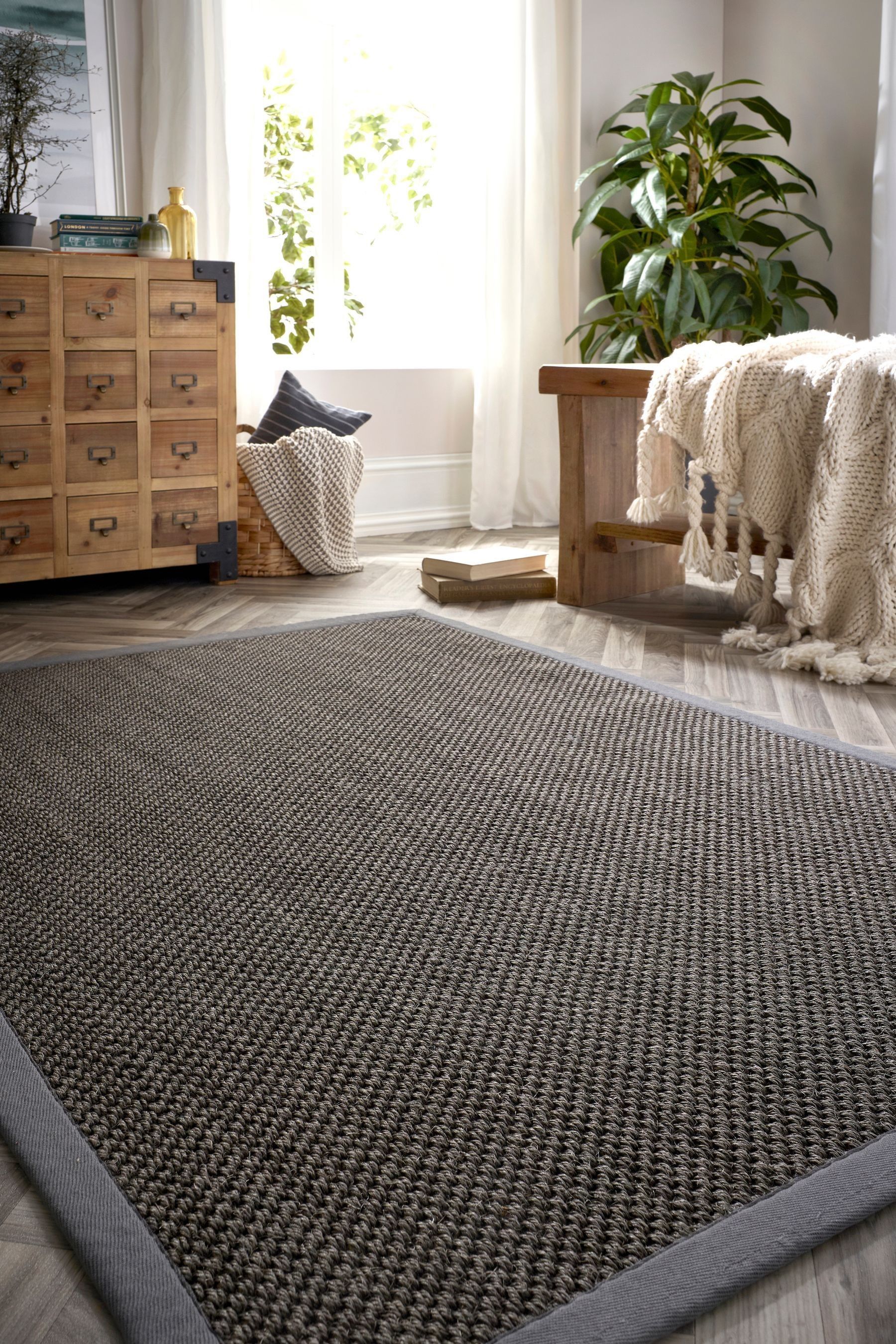Buy Origin Rug Collection. Dark Grey Border Sisal Rug from the Next UK ...