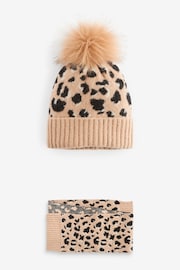 Chocolate Brown Animal Print Hat and Scarf Set (3-16yrs) - Image 1 of 4