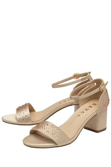 Ravel Gold Ankle Strap Block Heel Diamante Sandals