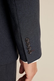 Navy Blue Trimmed Textured Suit Jacket - Image 6 of 12
