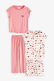 Pink Heart Short Sleeve Cotton Pyjama Sets 2 Pack - Image 1 of 13