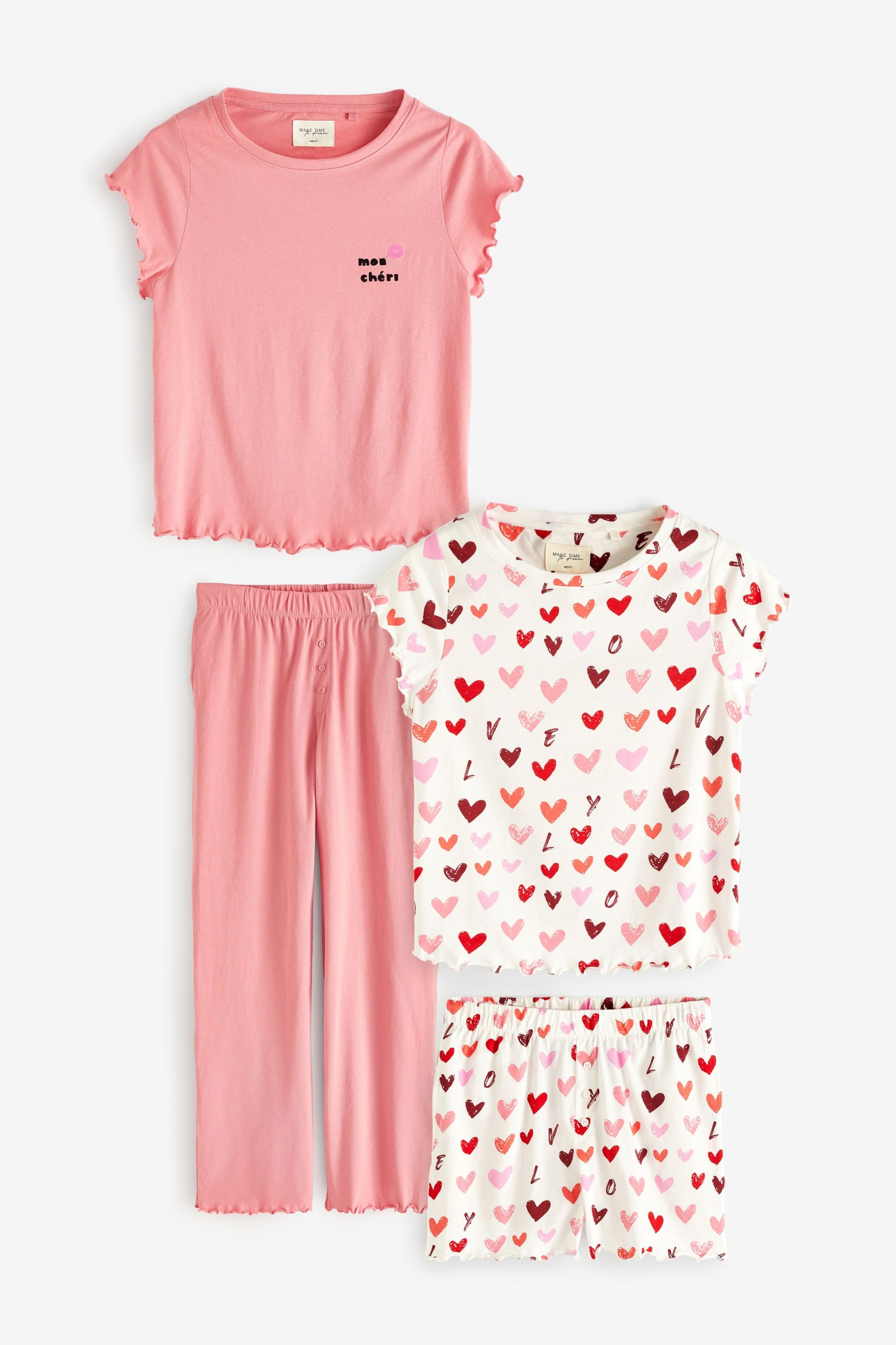 Pink Heart Short Sleeve Cotton Pyjama Sets 2 Pack - Image 2 of 14