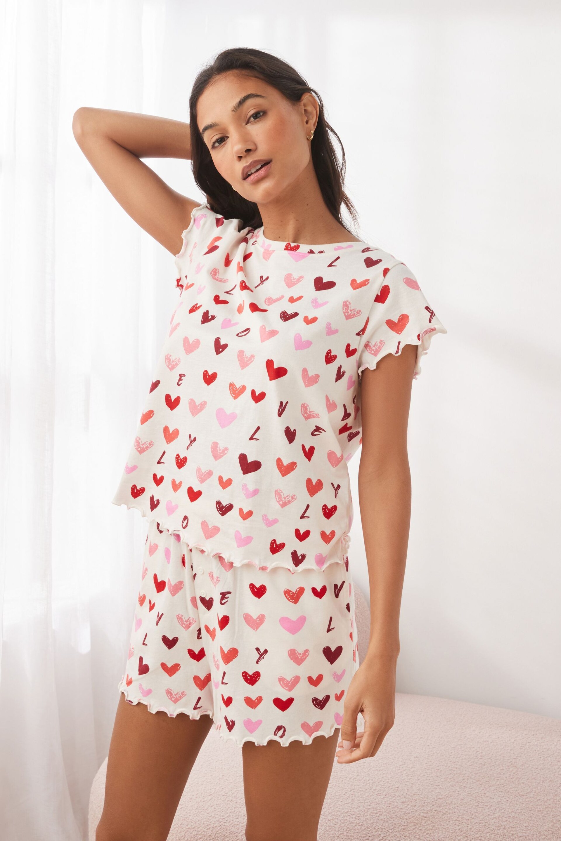 Pink Heart Short Sleeve Cotton Pyjama Sets 2 Pack - Image 11 of 13