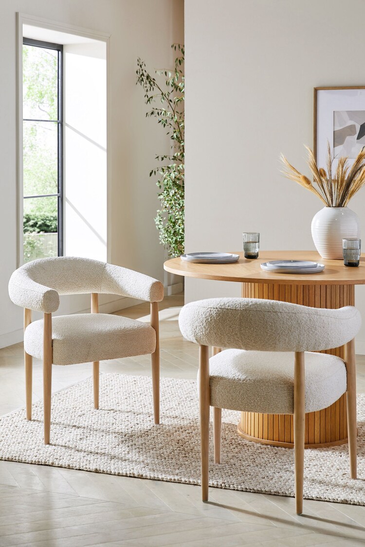 Buy Set of 2 Casual Boucle Oyster Aire Light Wood Leg Dining Chairs