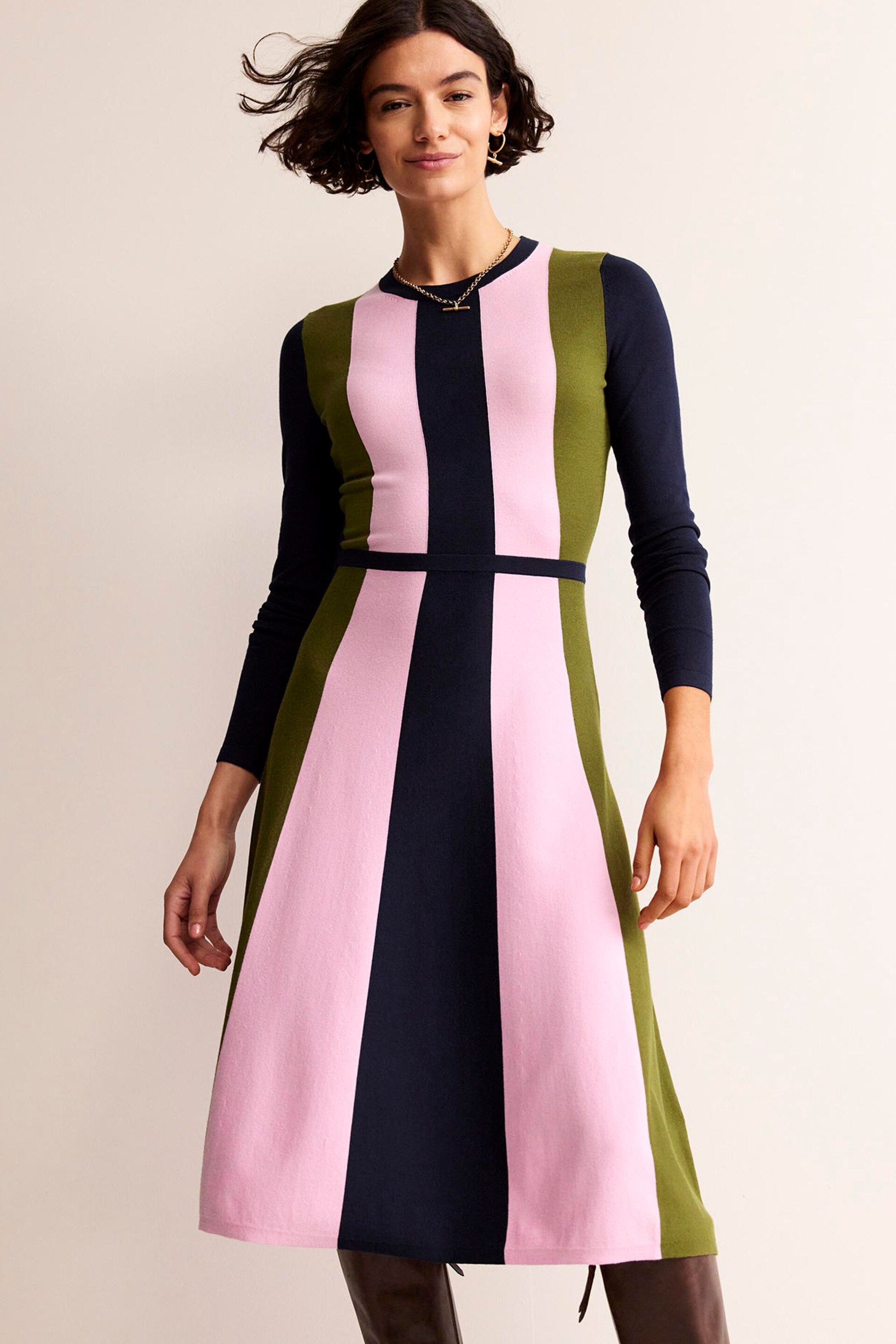 Boden Blue/Pink/Green Colour Block Knitted Dress - Image 1 of 6