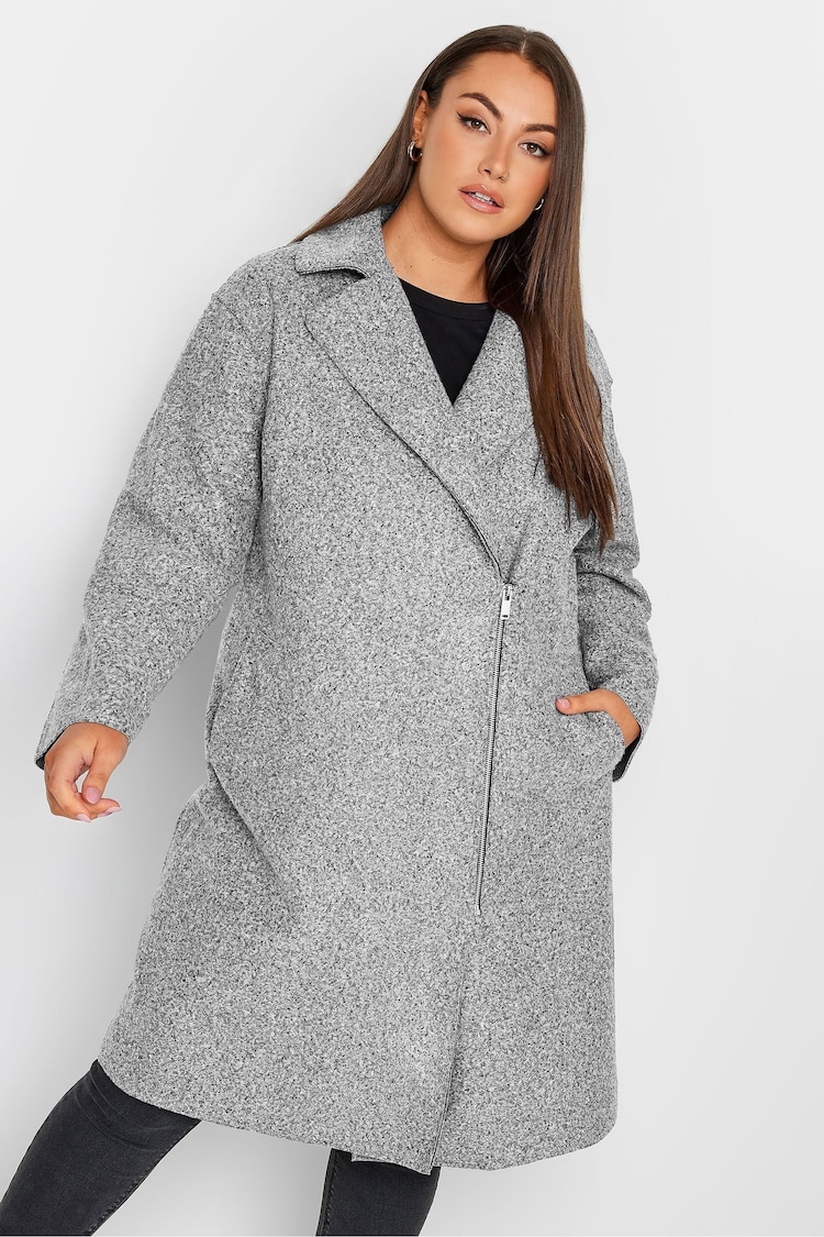 Yours Curve Grey Boucle Biker Coat - Image 1 of 4