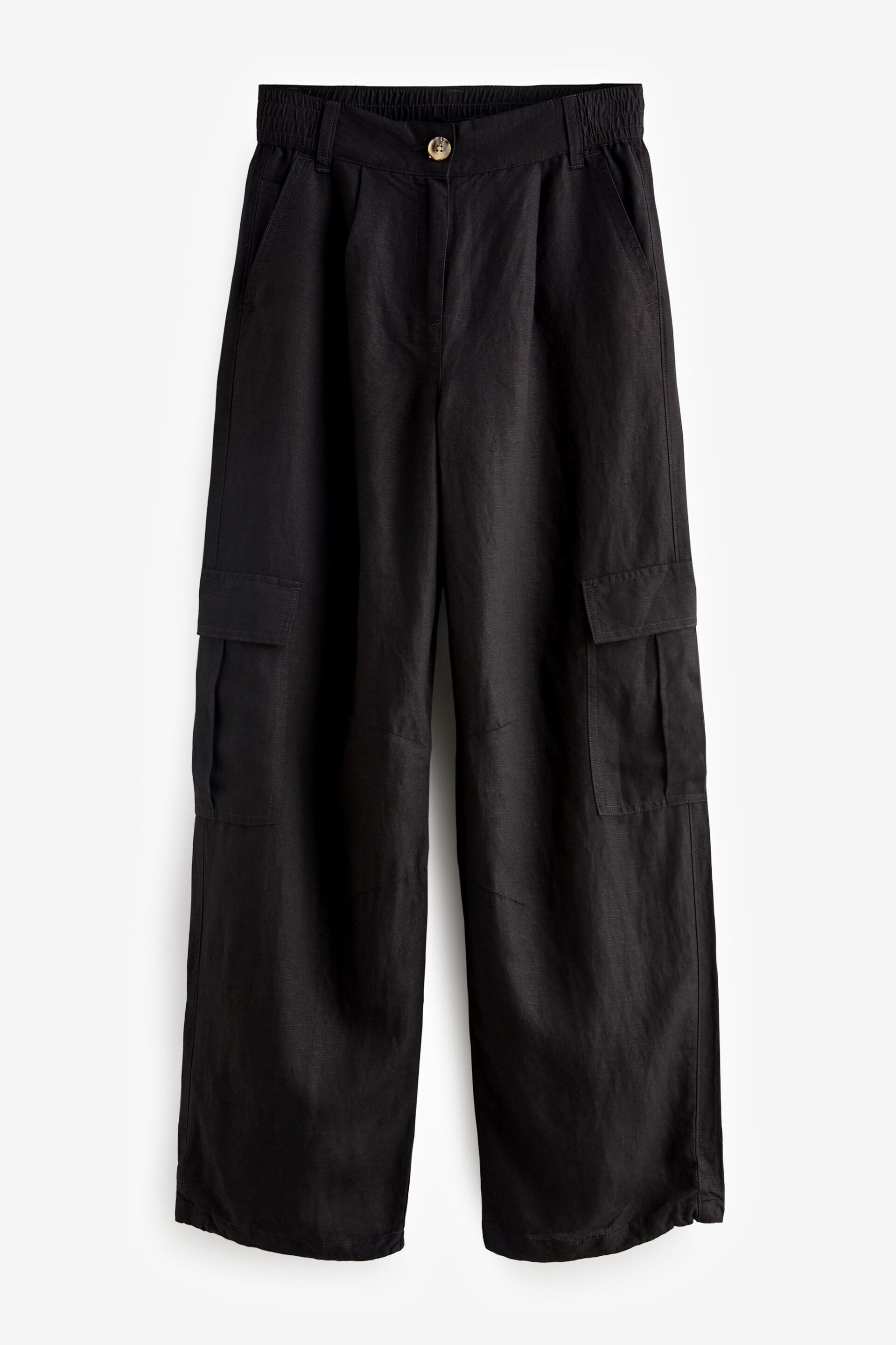 Black Linen Blend Cargo Trousers - Image 6 of 7