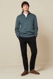 Blue Zip Neck Knitted Premium Regular Fit Jumper - Image 2 of 9