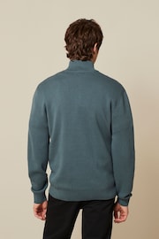 Blue Zip Neck Knitted Premium Regular Fit Jumper - Image 4 of 9