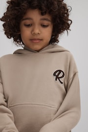 Reiss Taupe Cade Teen Cotton Motif Hoodie - Image 2 of 4