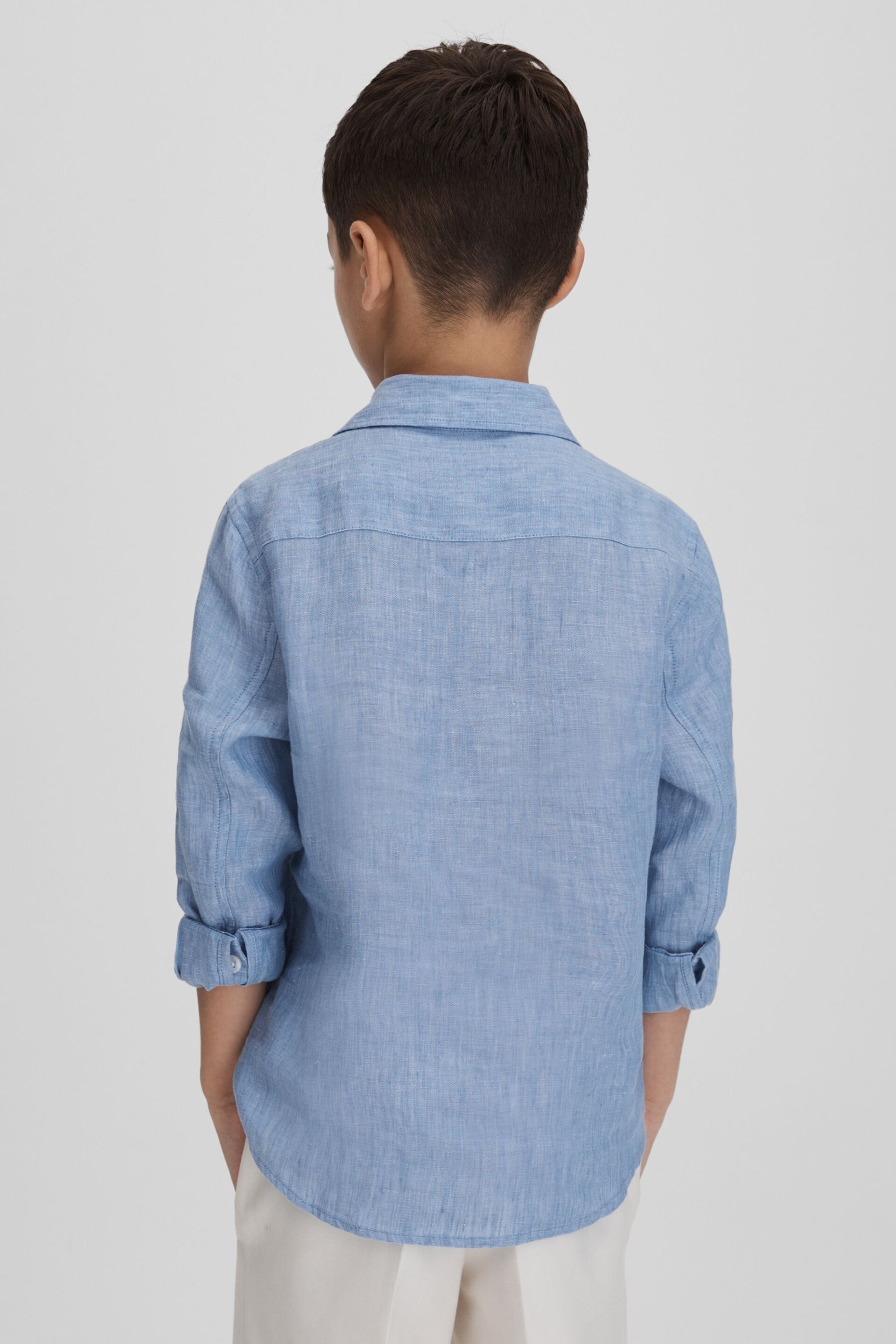 Reiss Sky Blue Ruban Teen Linen Cutaway Collar Shirt - Image 5 of 5