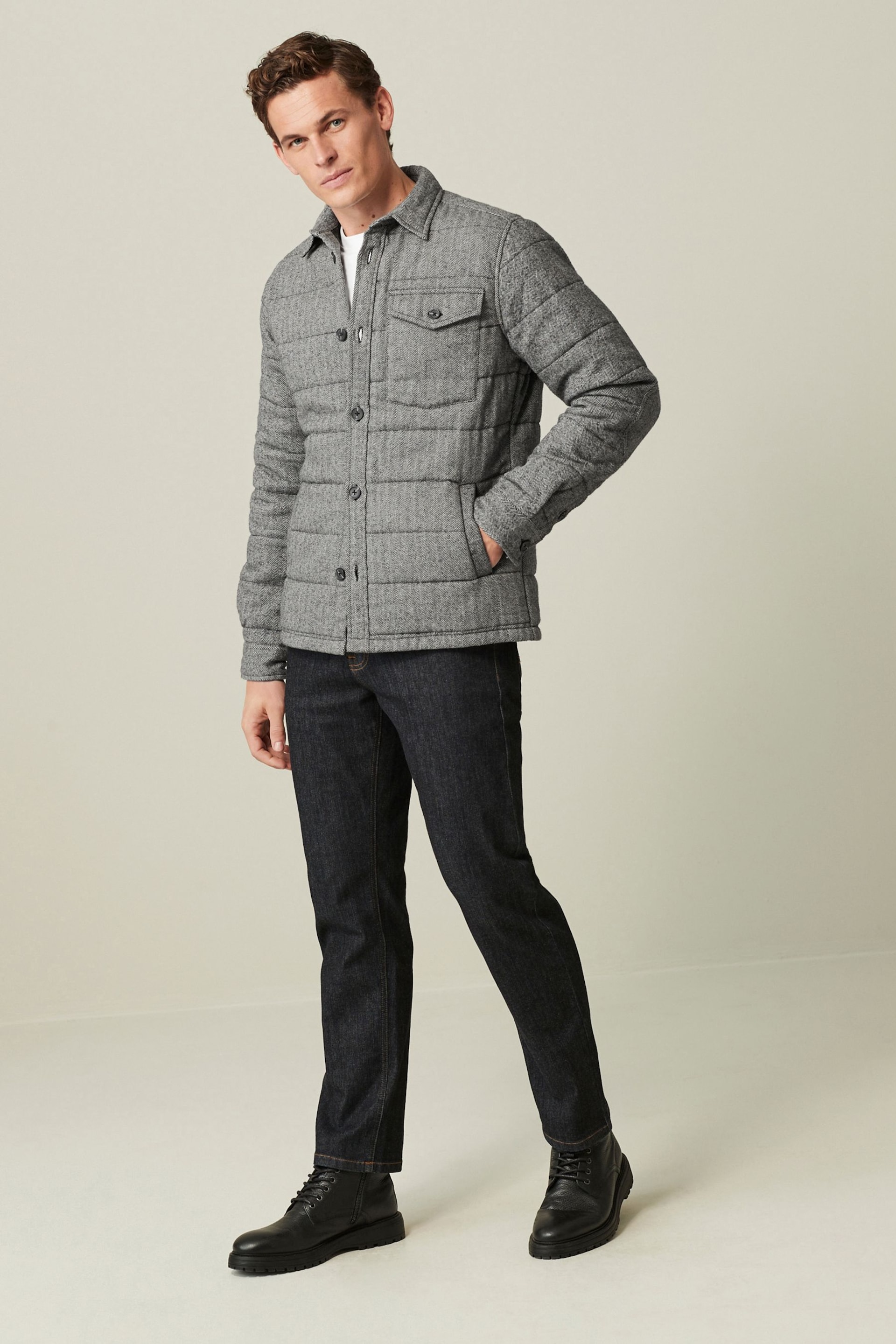 Grey Cotton Quilted Shacket - Image 2 of 11
