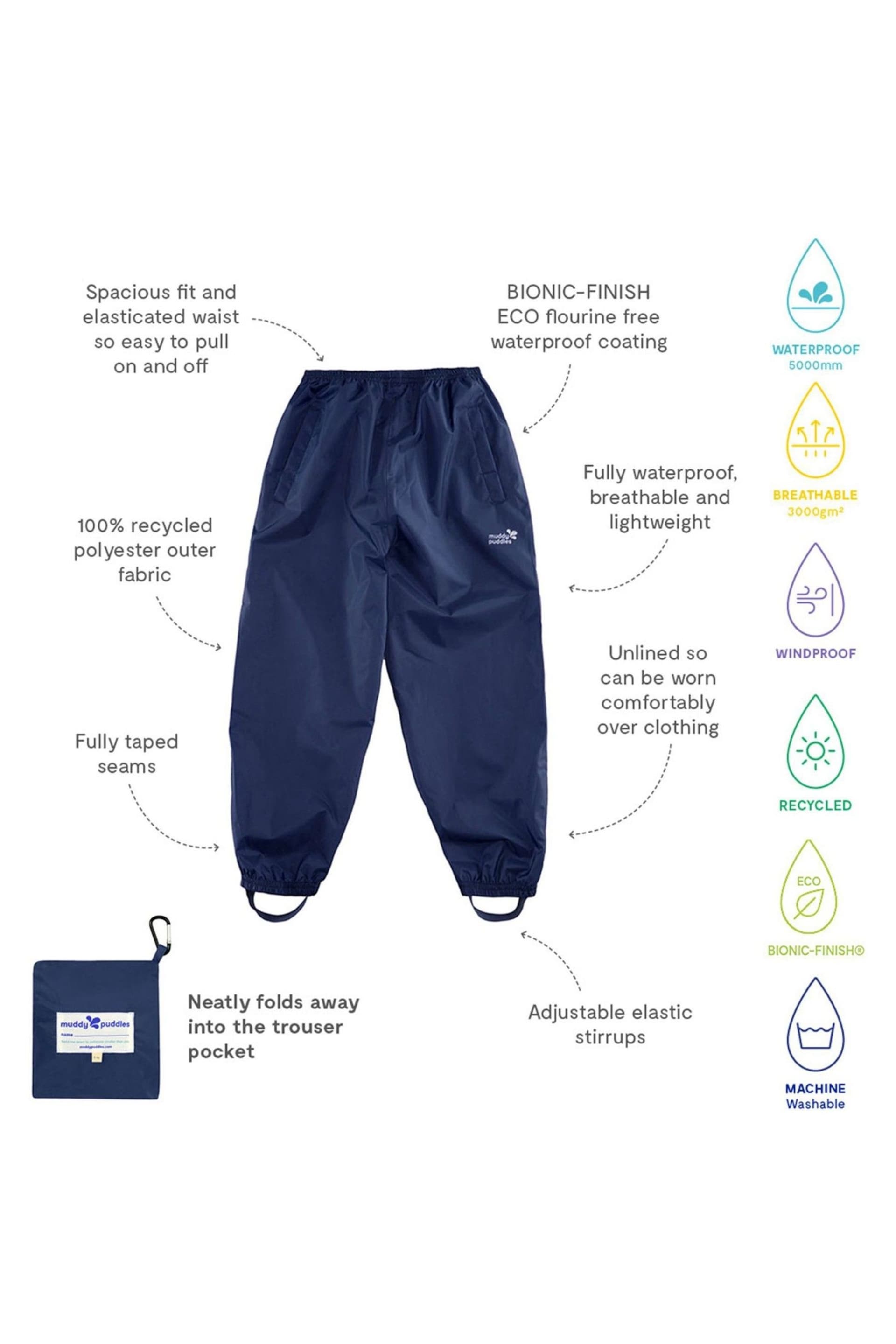 Muddy Puddles Blue Packaway Puddlepac Waterproof Trousers - Image 3 of 3