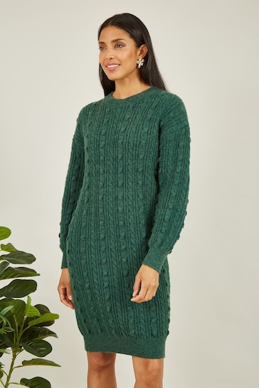Yumi Green Cable Knit Tunic Dress