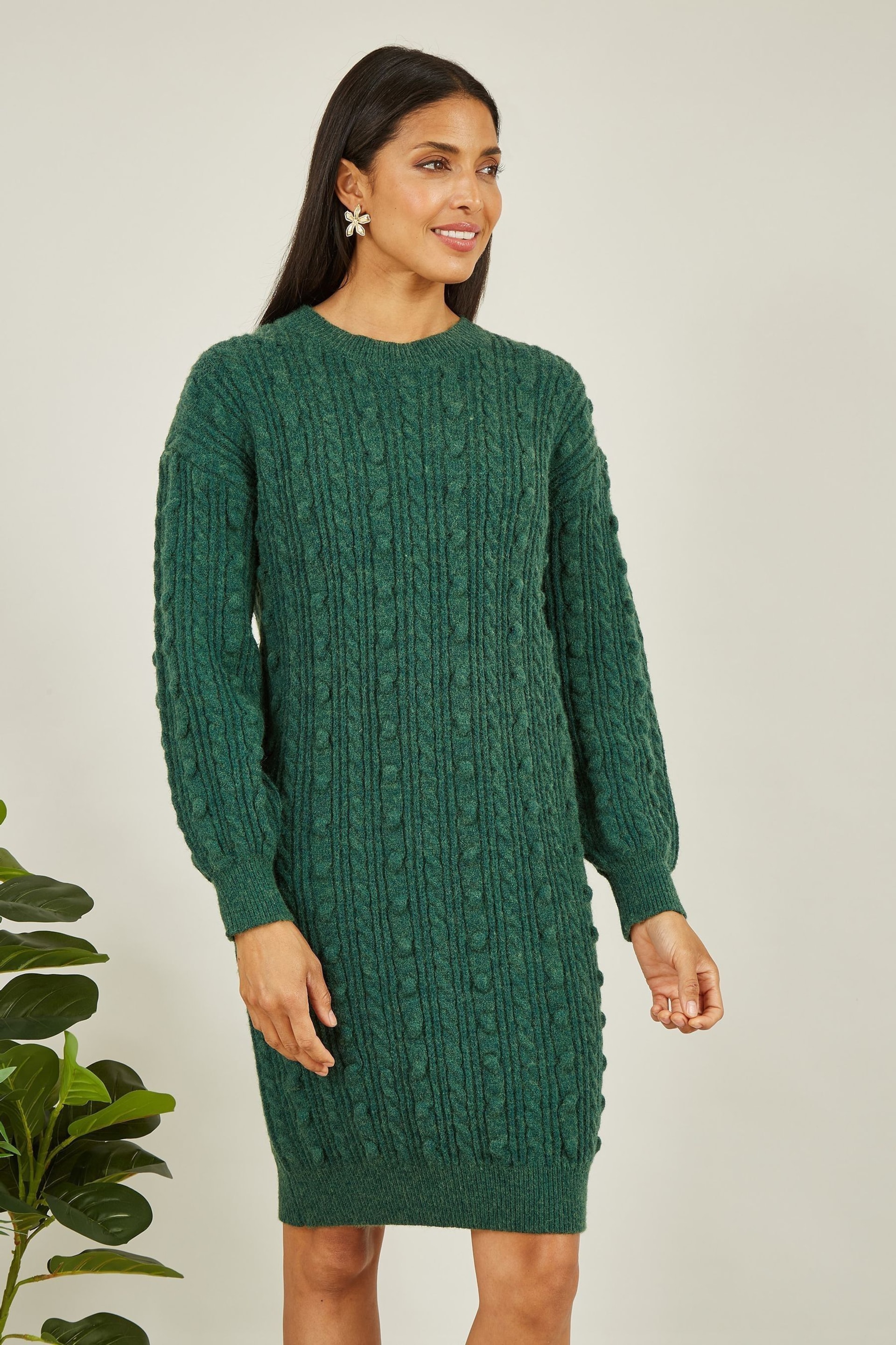 Yumi Green Cable Knit Tunic Dress - Image 3 of 5