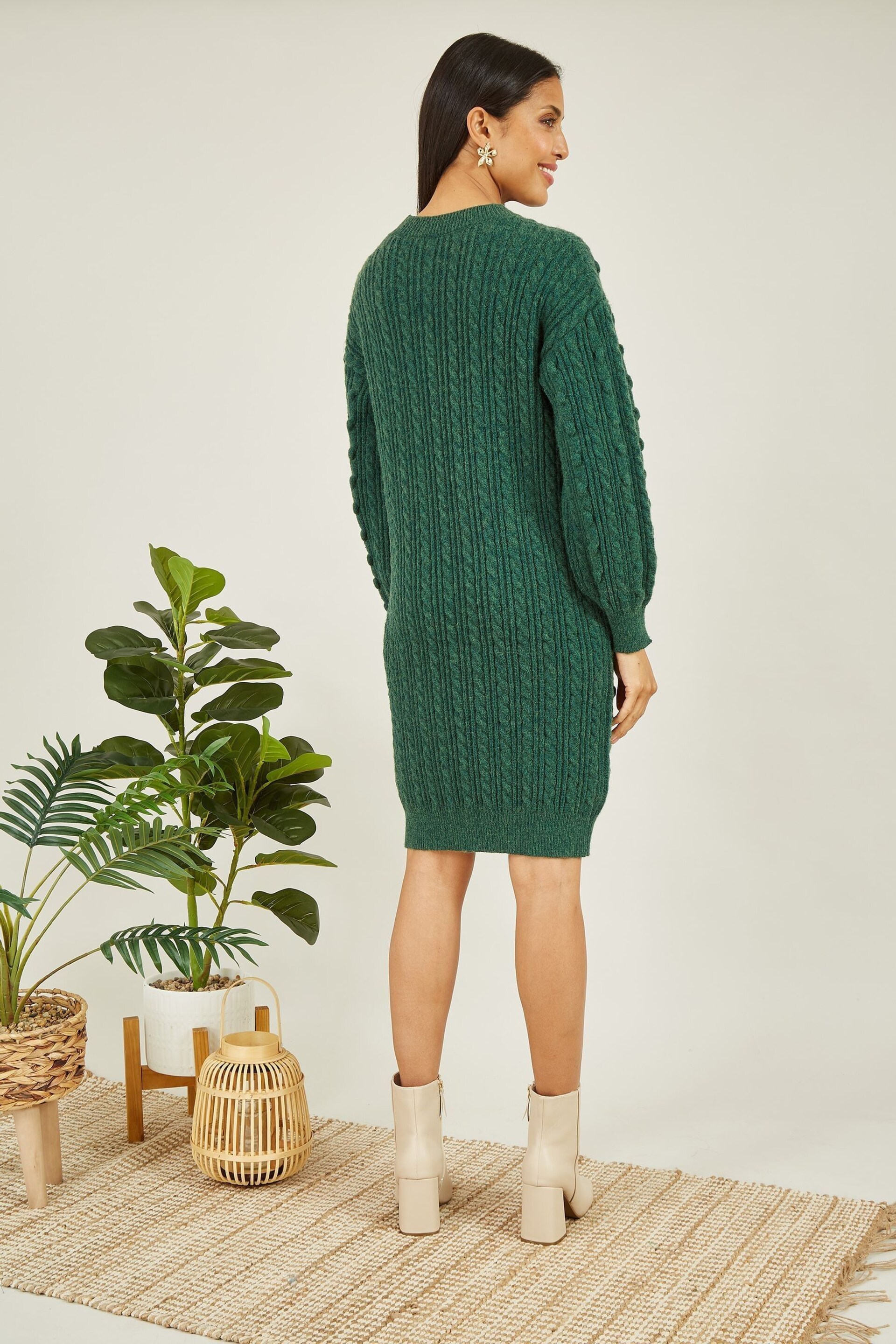 Yumi Green Cable Knit Tunic Dress - Image 4 of 5