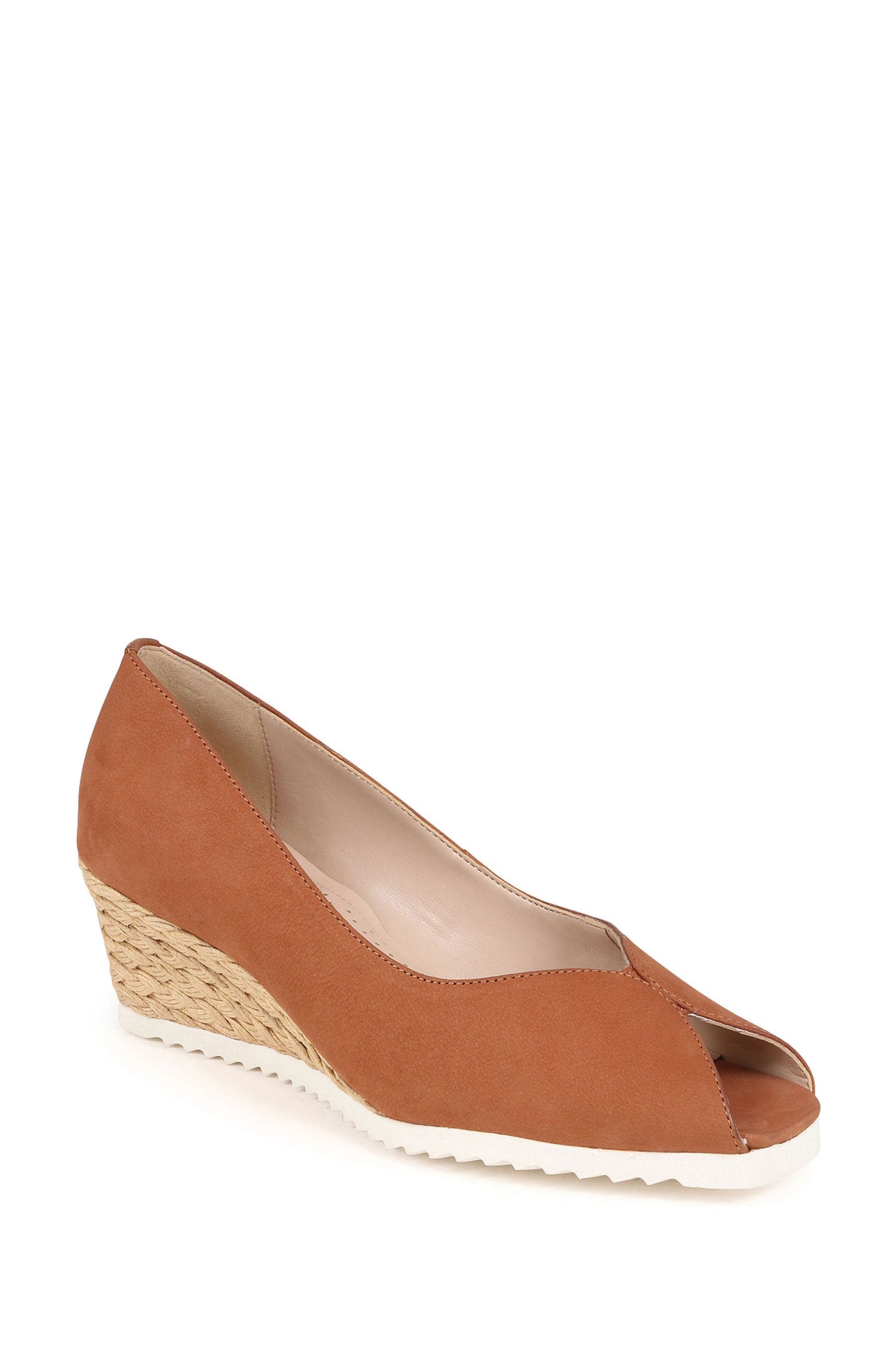 Pavers Brown Peep Toe Espadrille Wedge Sandals