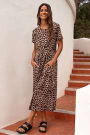 Threadbare Brown Cotton Smock Style Midi Dress - Image 1 of 4