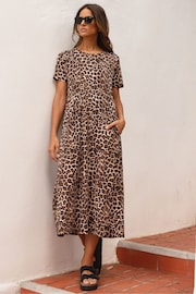 Threadbare Brown Cotton Smock Style Midi Dress - Image 3 of 4