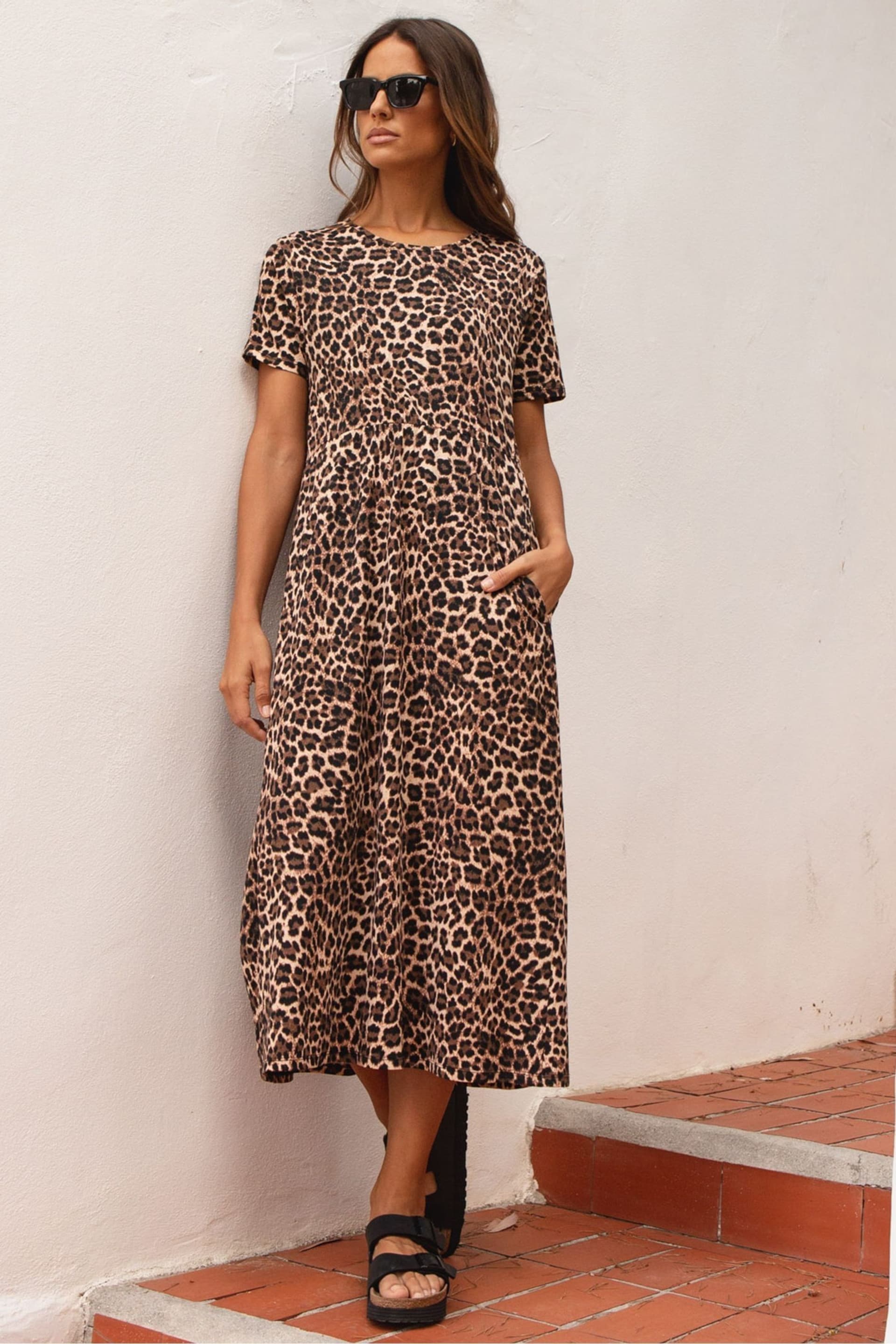 Threadbare Brown Cotton Smock Style Midi Dress - Image 3 of 4