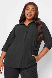 Yours Curve Black Olive 3/4 Sleeve Shirt Blouse - Image 1 of 4