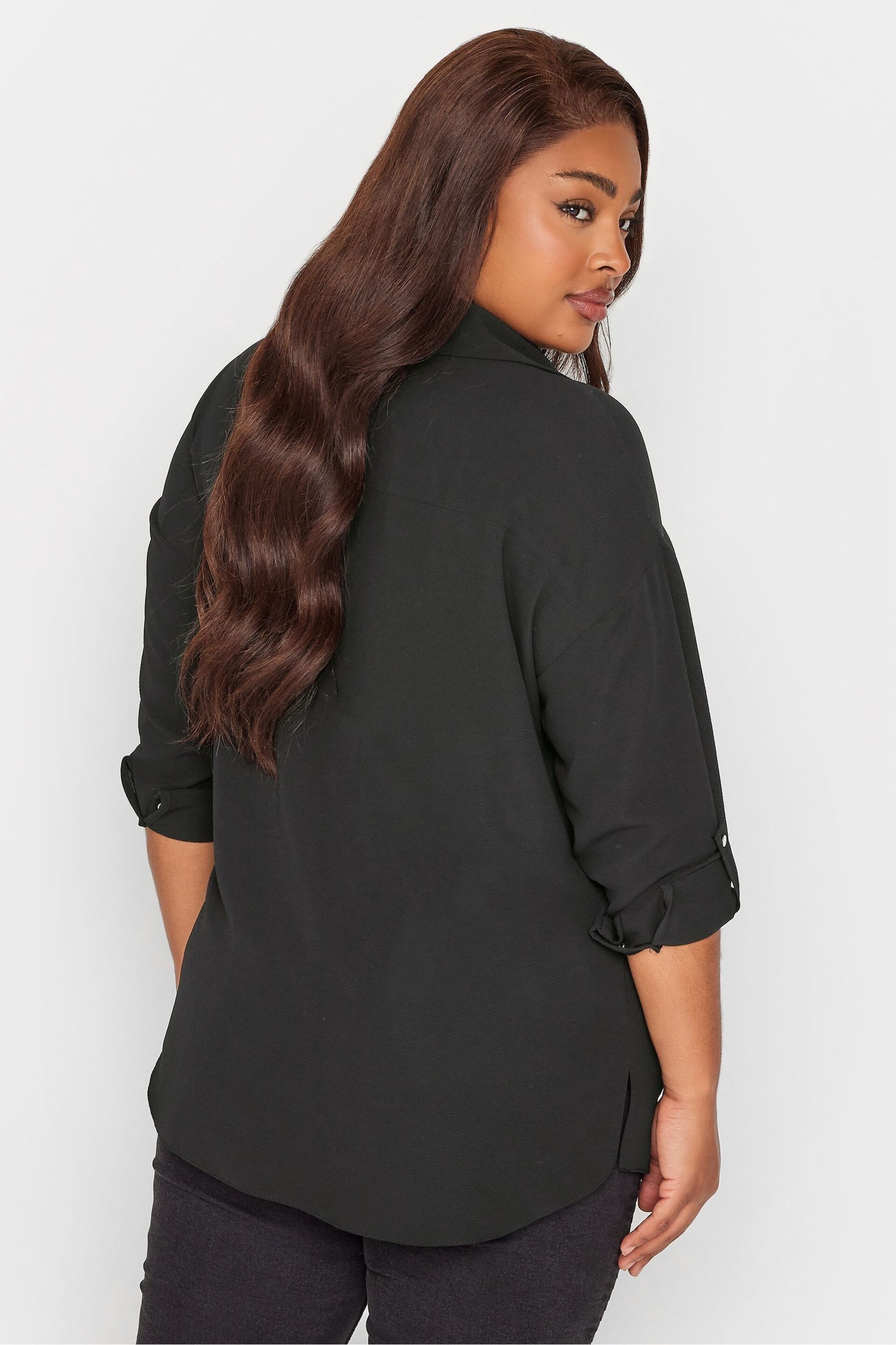 Yours Curve Black Olive 3/4 Sleeve Shirt Blouse - Image 3 of 4