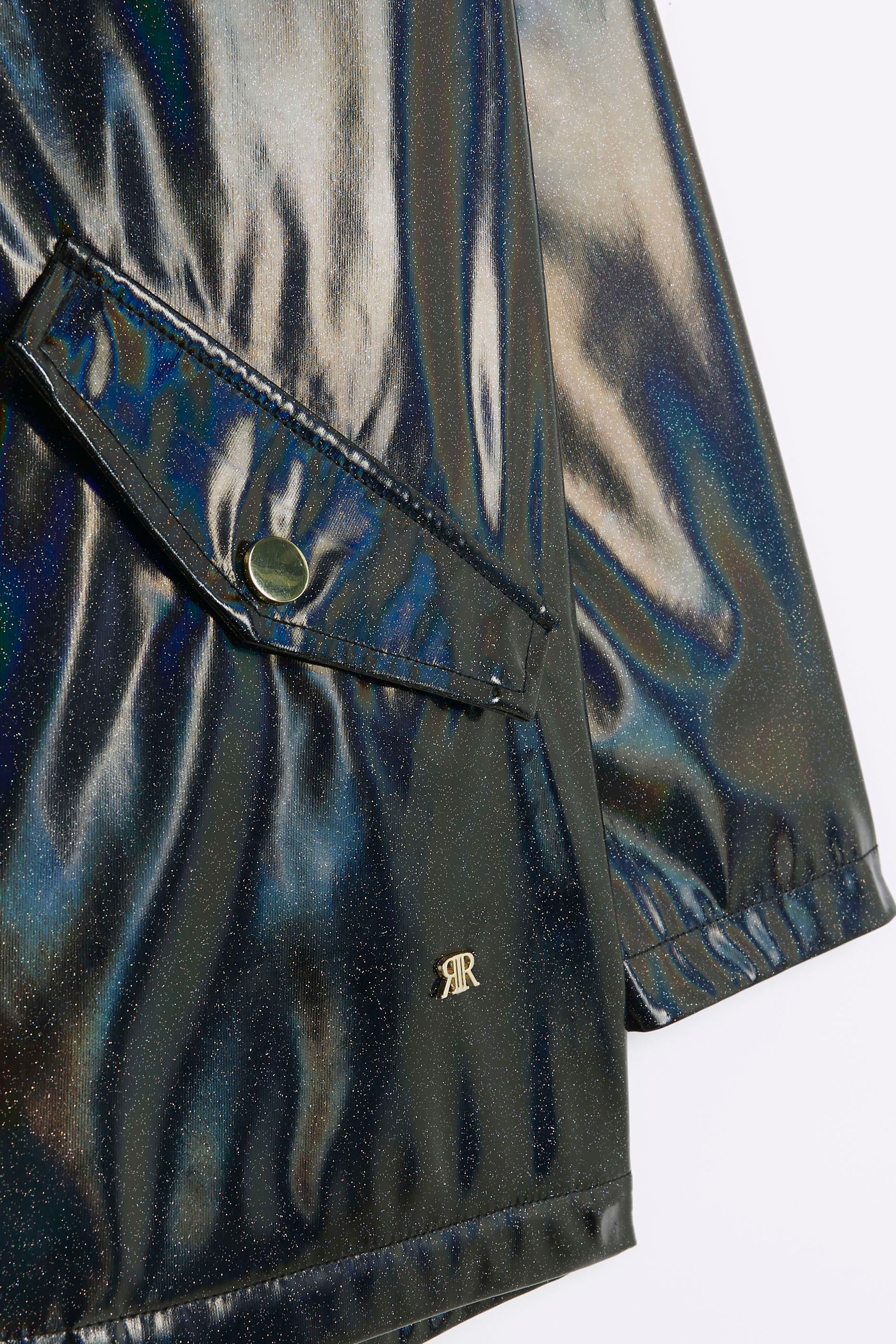 River Island Black Girls Glitter Hooded Rain Coat