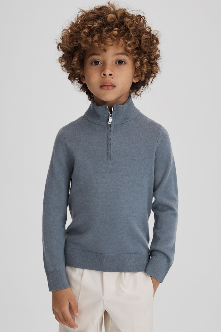 Reiss Nickel Blue/Kale Blackhall 2 Pack Two Pack Of Merino Wool Zip-Neck Jumpers - Image 2 of 9