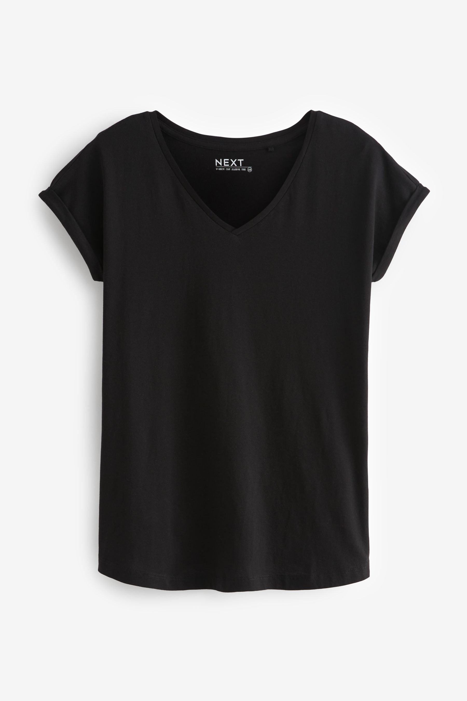 Black V Neck 100 Cotton Rich Cap Sleeve T Shirt