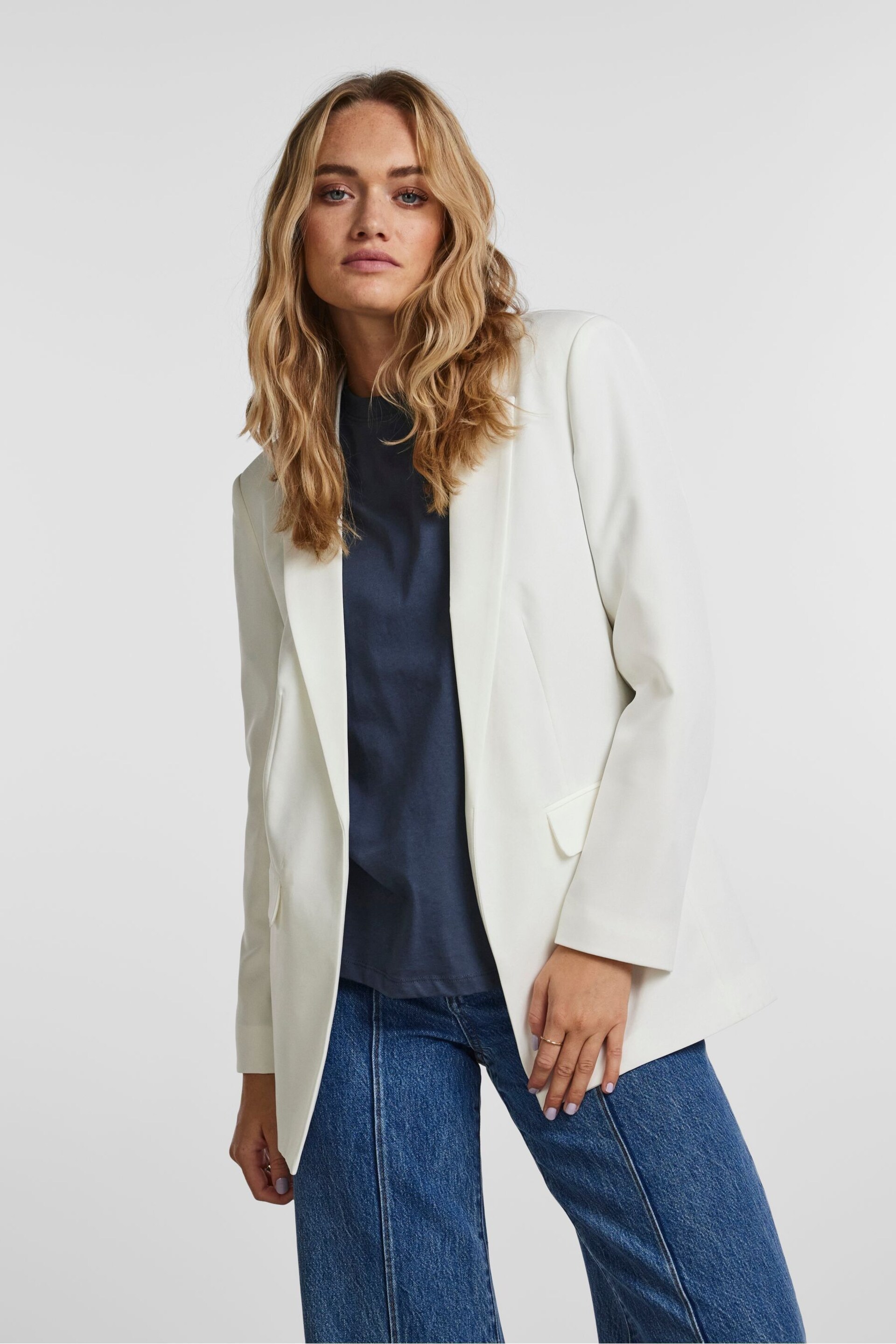 PIECES White Relaxed Fit Blazer - Image 1 of 6