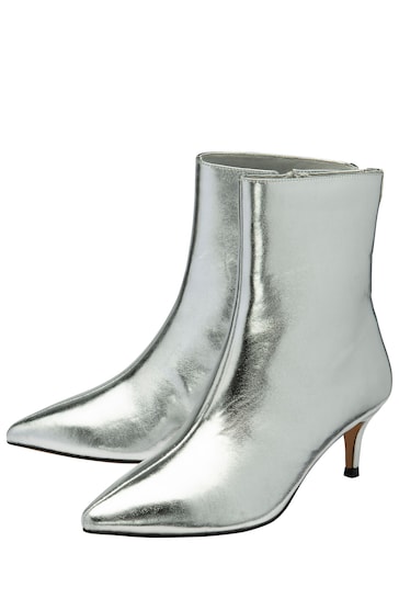 Ravel Silver Stiletto Heel Zip Up Ankle Boots