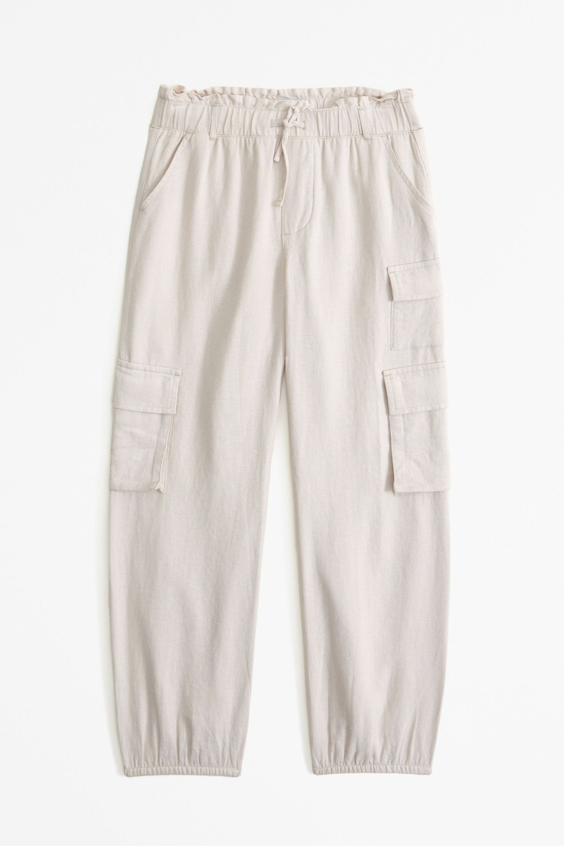 Abercrombie & Fitch Cream Linen Cargo Joggers With Pockets - Image 7 of 7