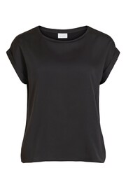 VILA Black Short Sleeve Satin and Jersey Top - Image 5 of 6