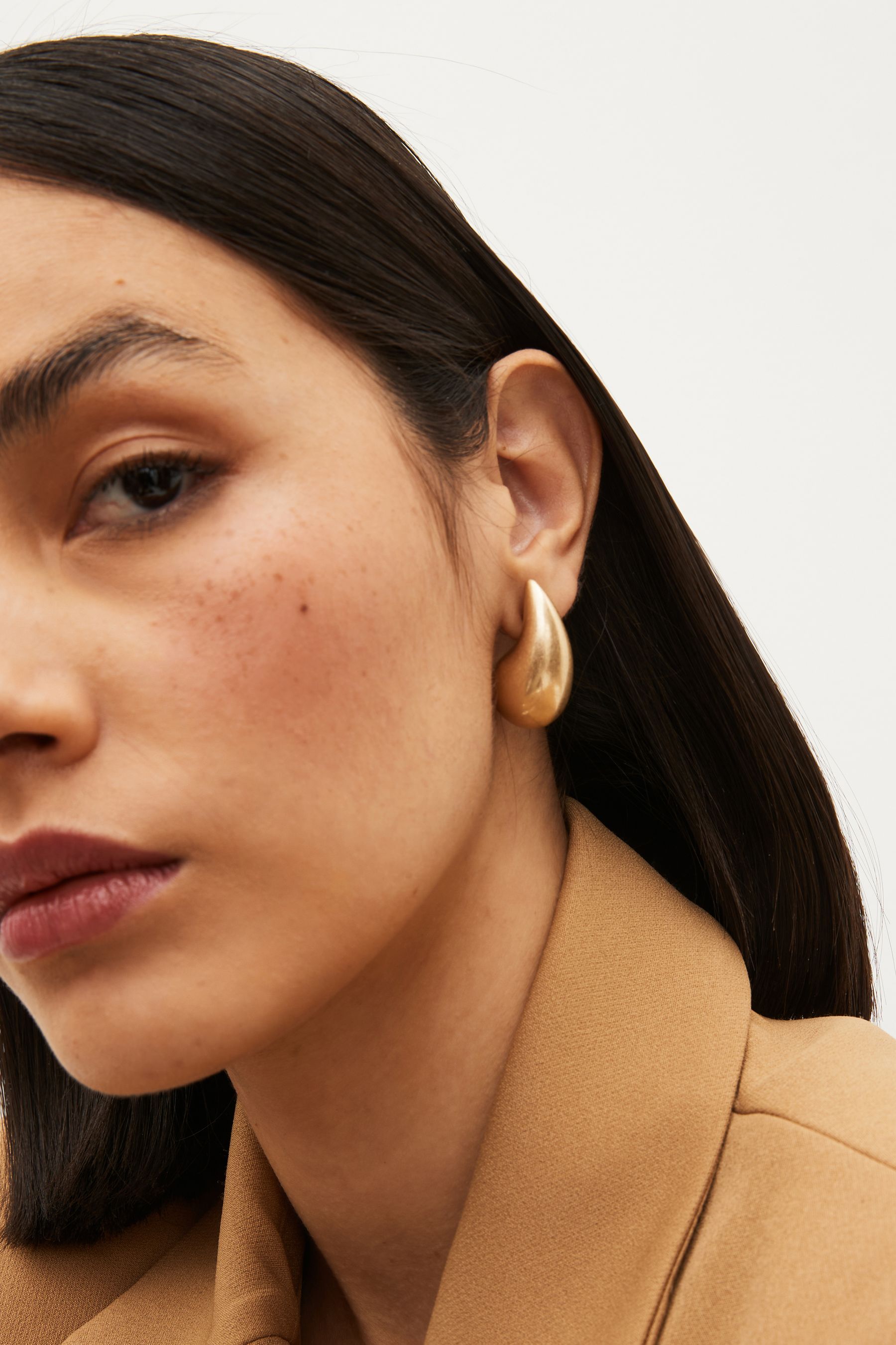Brushed Gold Tone Teardrop Statement Stud Earrings