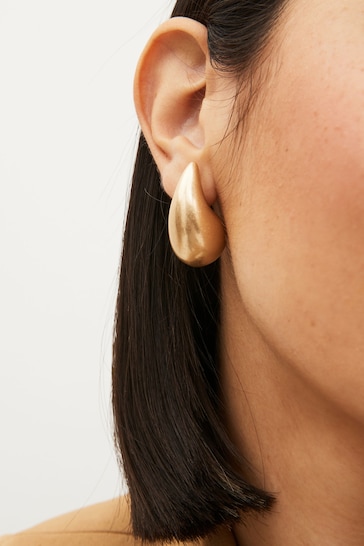 Brushed Gold Tone Teardrop Statement Stud Earrings