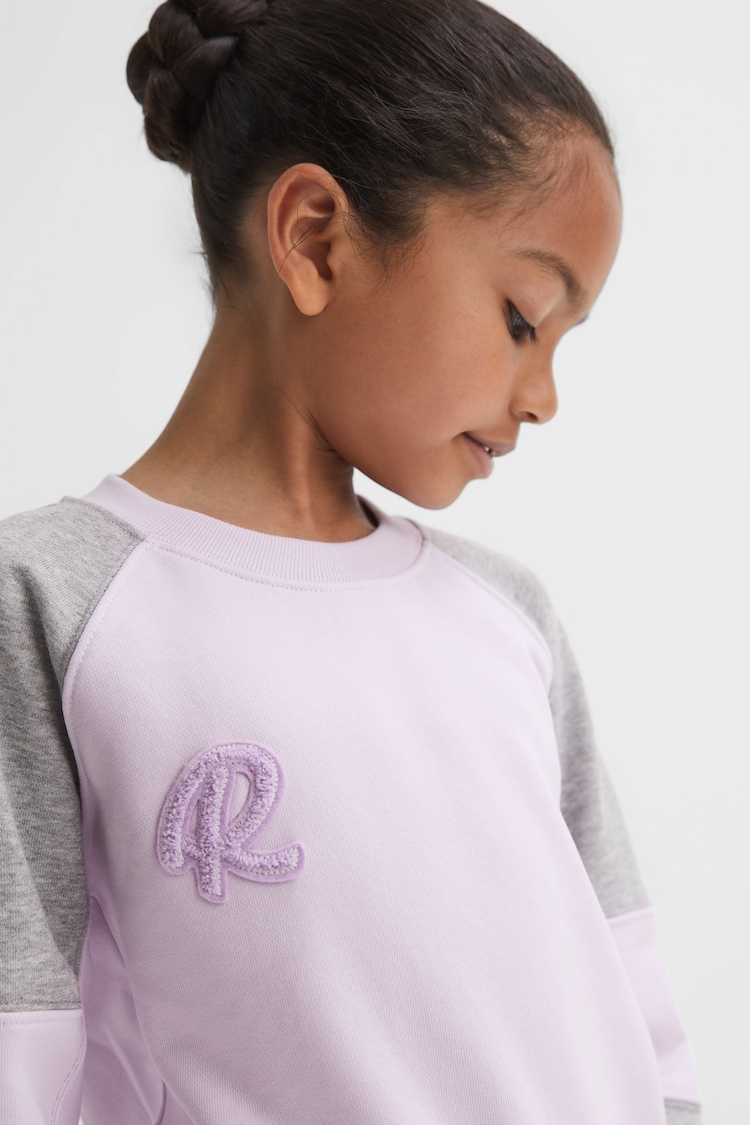 Reiss Lilac Bryce Senior Colourblock Motif Jersey Jumper - Image 1 of 6