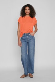 VILA Orange Short Sleeve Satin and Jersey Top - Image 2 of 5