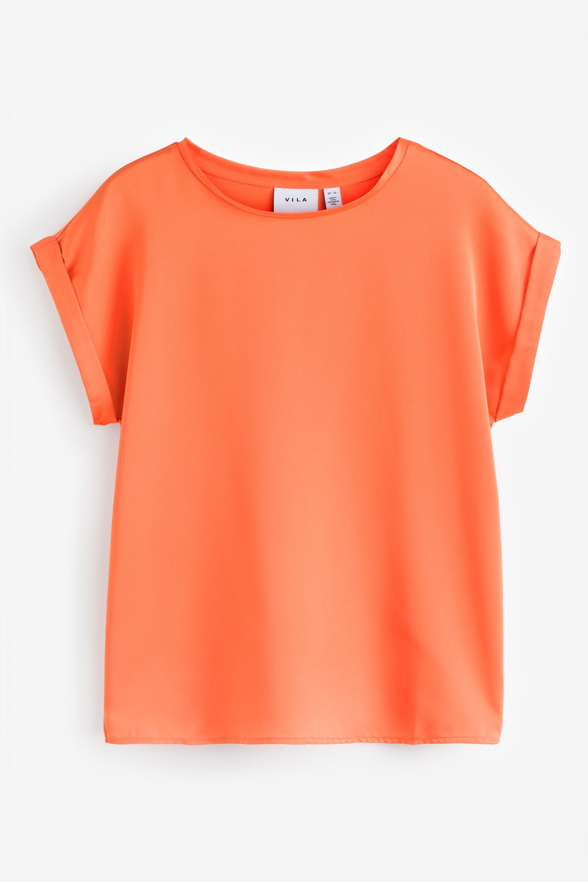 VILA Orange Short Sleeve Satin and Jersey Top - Image 5 of 5